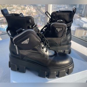 Prada Monolith leather and Re-Nylon boots with pouch Size 40.5